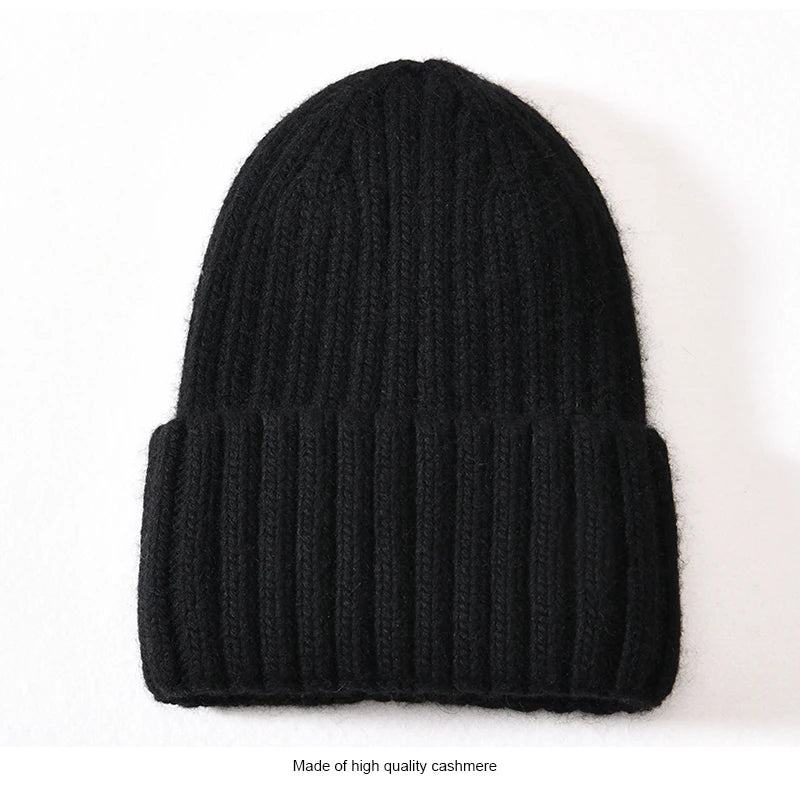 Winter Silk Satin Lined Beanie Hats Women Men Unisex Thick Chunky Cap Striped Warm Soft High Quality Cashmere Knitted Beanie Hat
