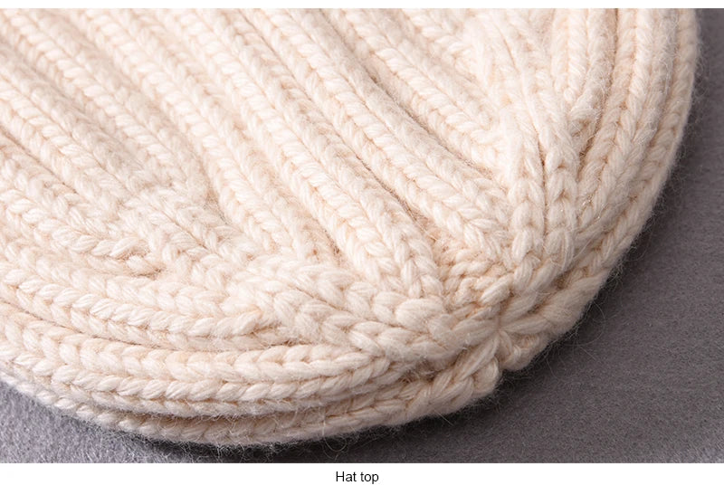Winter Silk Satin Lined Beanie Hats Women Men Unisex Thick Chunky Cap Striped Warm Soft High Quality Cashmere Knitted Beanie Hat
