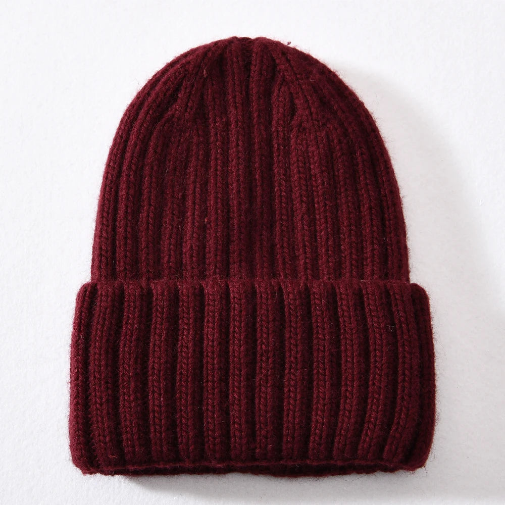 Winter Silk Satin Lined Beanie Hats Women Men Unisex Thick Chunky Cap Striped Warm Soft High Quality Cashmere Knitted Beanie Hat