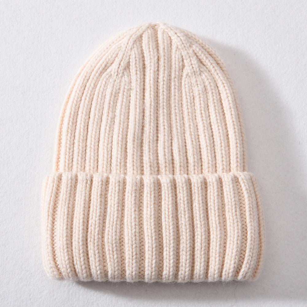 Winter Silk Satin Lined Beanie Hats Women Men Unisex Thick Chunky Cap Striped Warm Soft High Quality Cashmere Knitted Beanie Hat