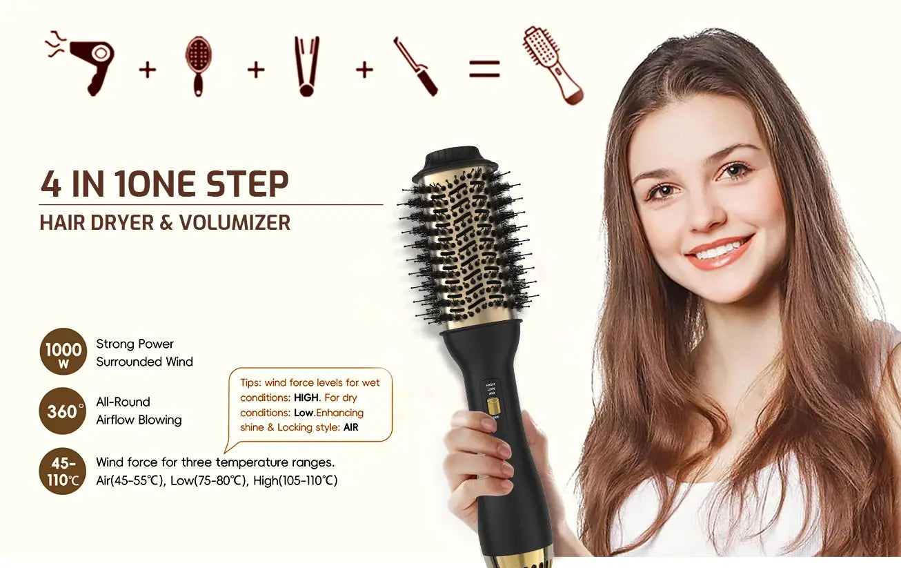 LISAPRO One-Step Hot Air Brush&Volumizer PLUS 2.0 Hair Dryer and Hair Styler New Black Golden Hair Curler Brush