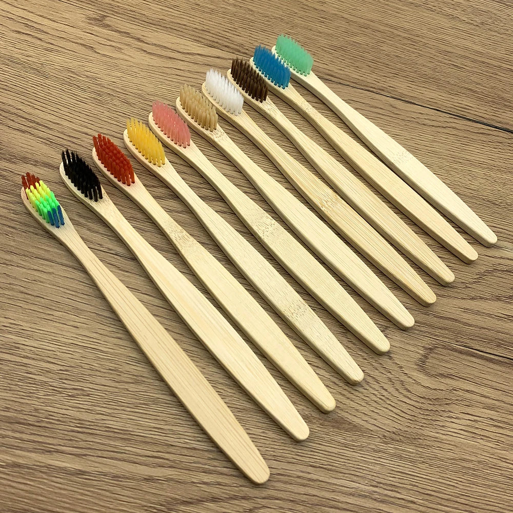 10PCS Biodegradable Bamboo Toothbrush Teeth Colorful Bristle Natural Bamboo Tooth brush Dental Eco Bambou Toothbrushes