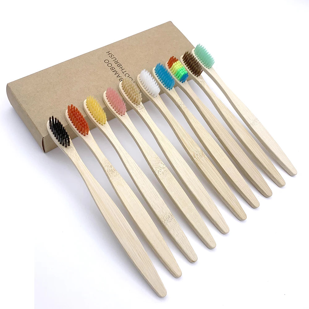 10PCS Biodegradable Bamboo Toothbrush Teeth Colorful Bristle Natural Bamboo Tooth brush Dental Eco Bambou Toothbrushes