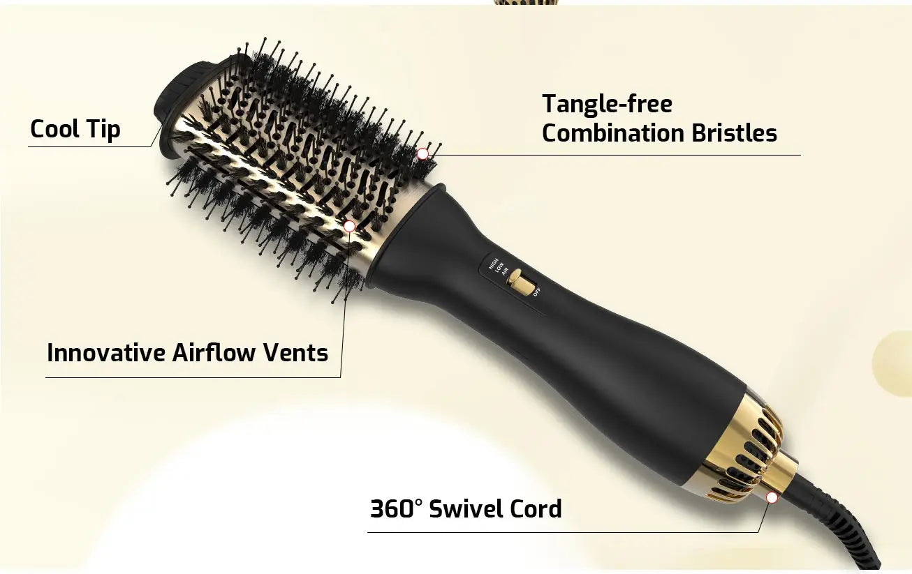 LISAPRO One-Step Hot Air Brush&Volumizer PLUS 2.0 Hair Dryer and Hair Styler New Black Golden Hair Curler Brush