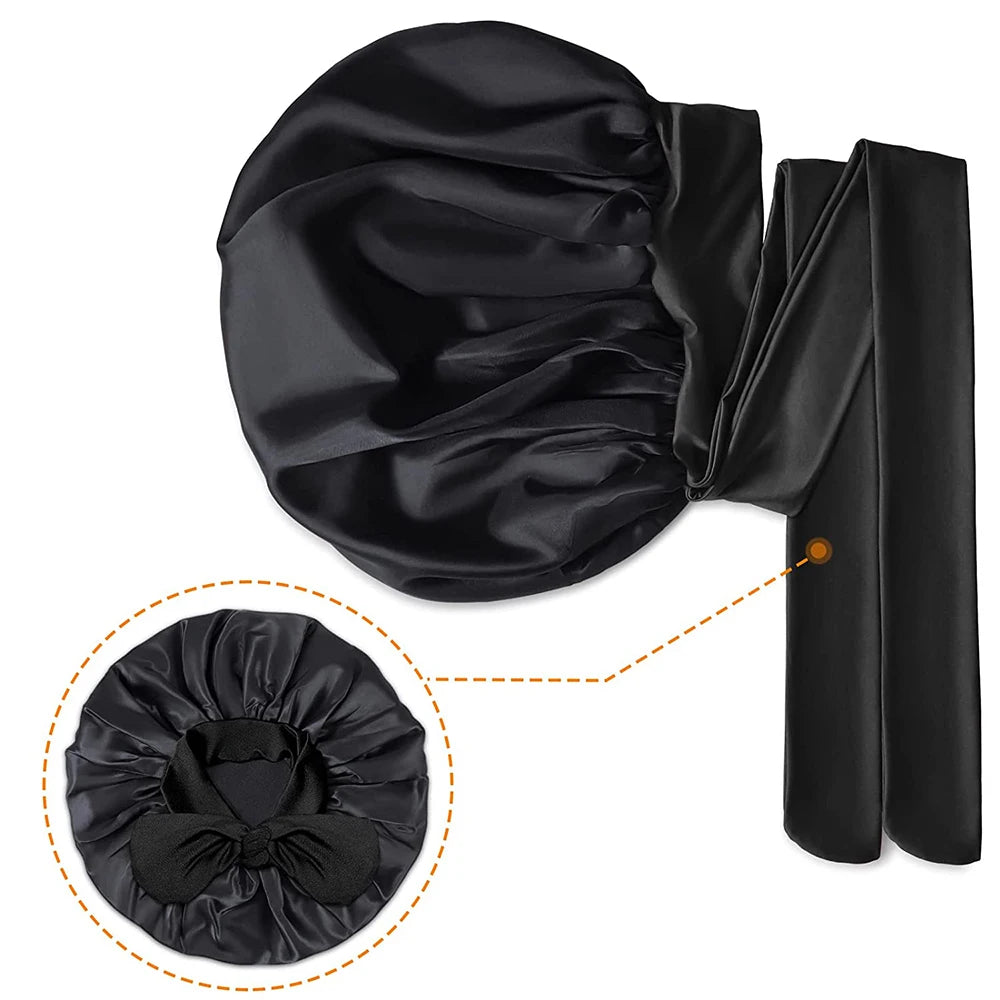 100% Mulberry Silk Sleeping Bonnet for Women Large Sleep Cap with Wide Elastic Tie Band for Curly Dreadlock Braid Hair Care