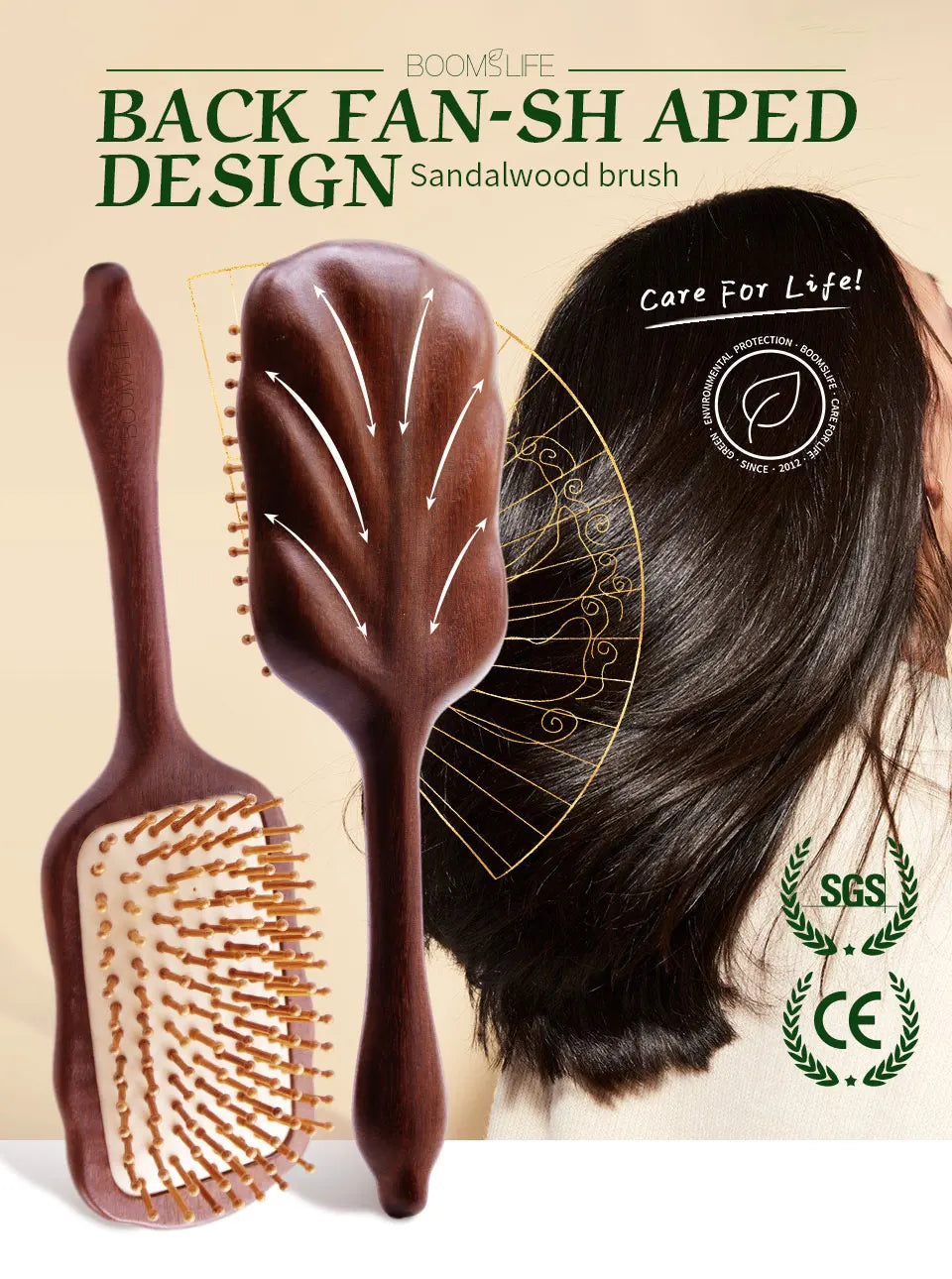 Luxurious Sandalwood Hair Brush Women Custom Wide Teeth Paddle Hairbrush Wooden Comb for Hair Massage Scalp Brush Brosse Cheveux