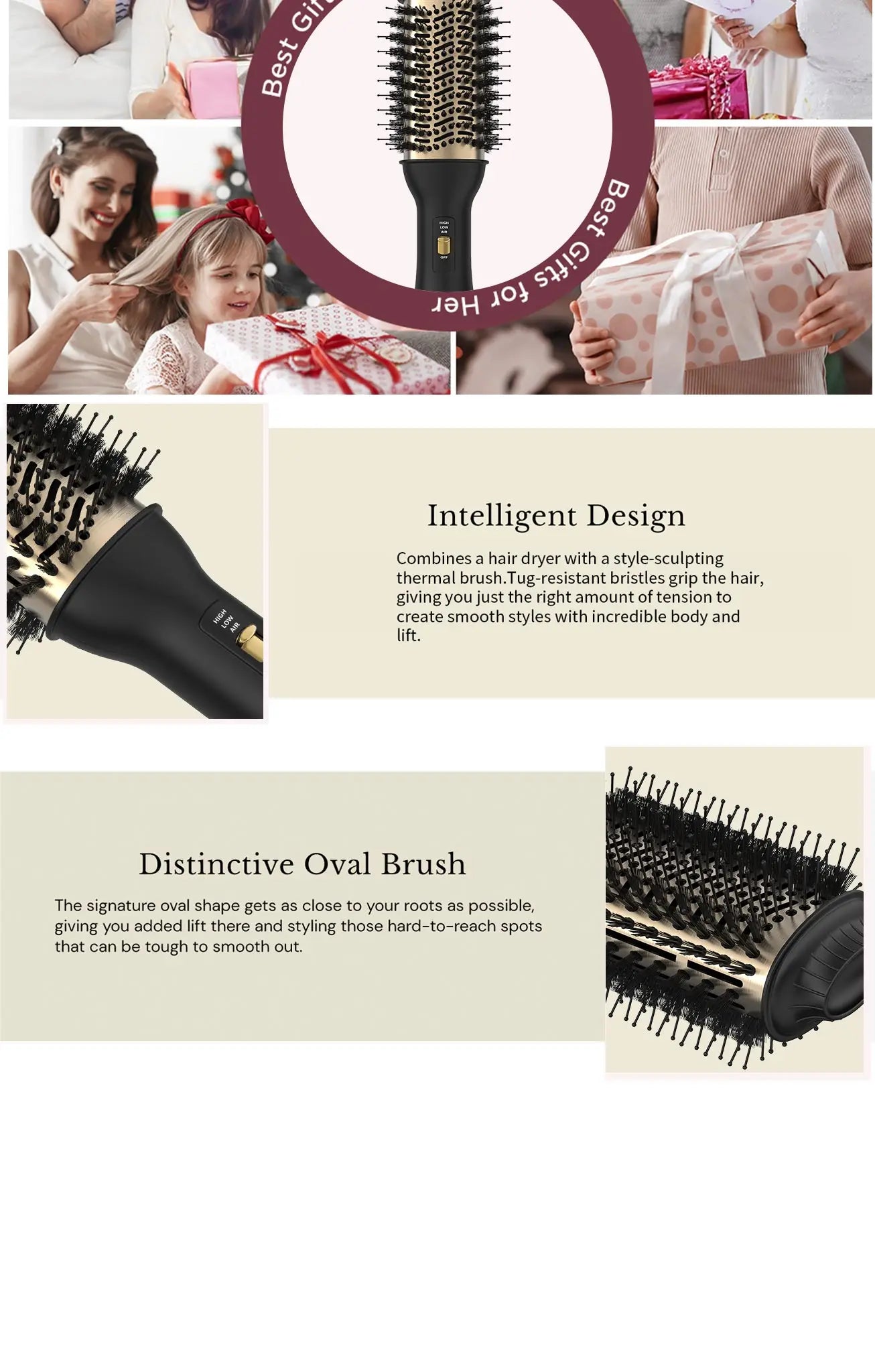 LISAPRO One-Step Hot Air Brush&Volumizer PLUS 2.0 Hair Dryer and Hair Styler New Black Golden Hair Curler Brush