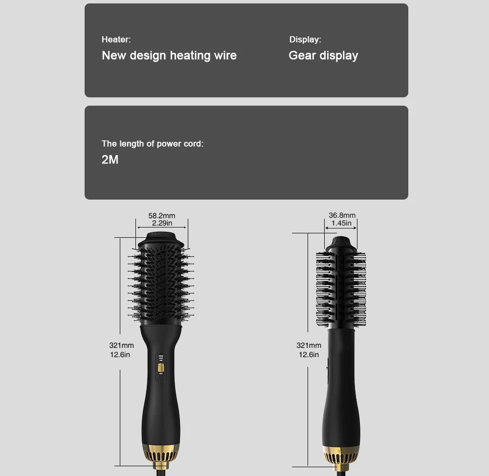 LISAPRO One-Step Hot Air Brush&Volumizer PLUS 2.0 Hair Dryer and Hair Styler New Black Golden Hair Curler Brush