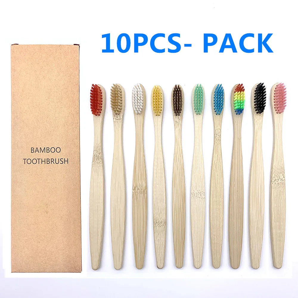 10PCS Biodegradable Bamboo Toothbrush Teeth Colorful Bristle Natural Bamboo Tooth brush Dental Eco Bambou Toothbrushes