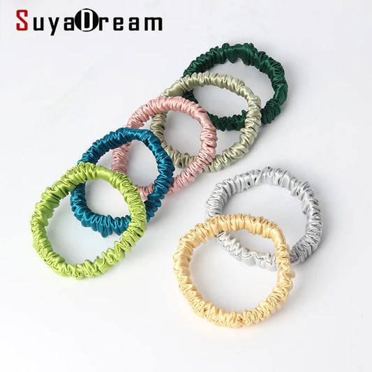 SuyaDream 3pcs/Lot Woman Silk Elastic Hair Loops 19mm 100%Mulberry Silk 1CM Width Silky Hairbands Healthy Smoother Hair Tie