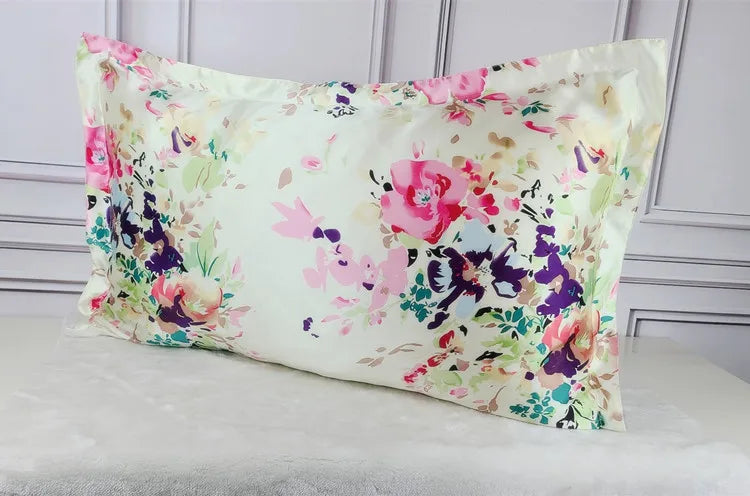 1pc 100% nature mulberry Silk 19 mome charmeuse silk printed pillowcases pillow cases Envelope Closure standard queen king LS005