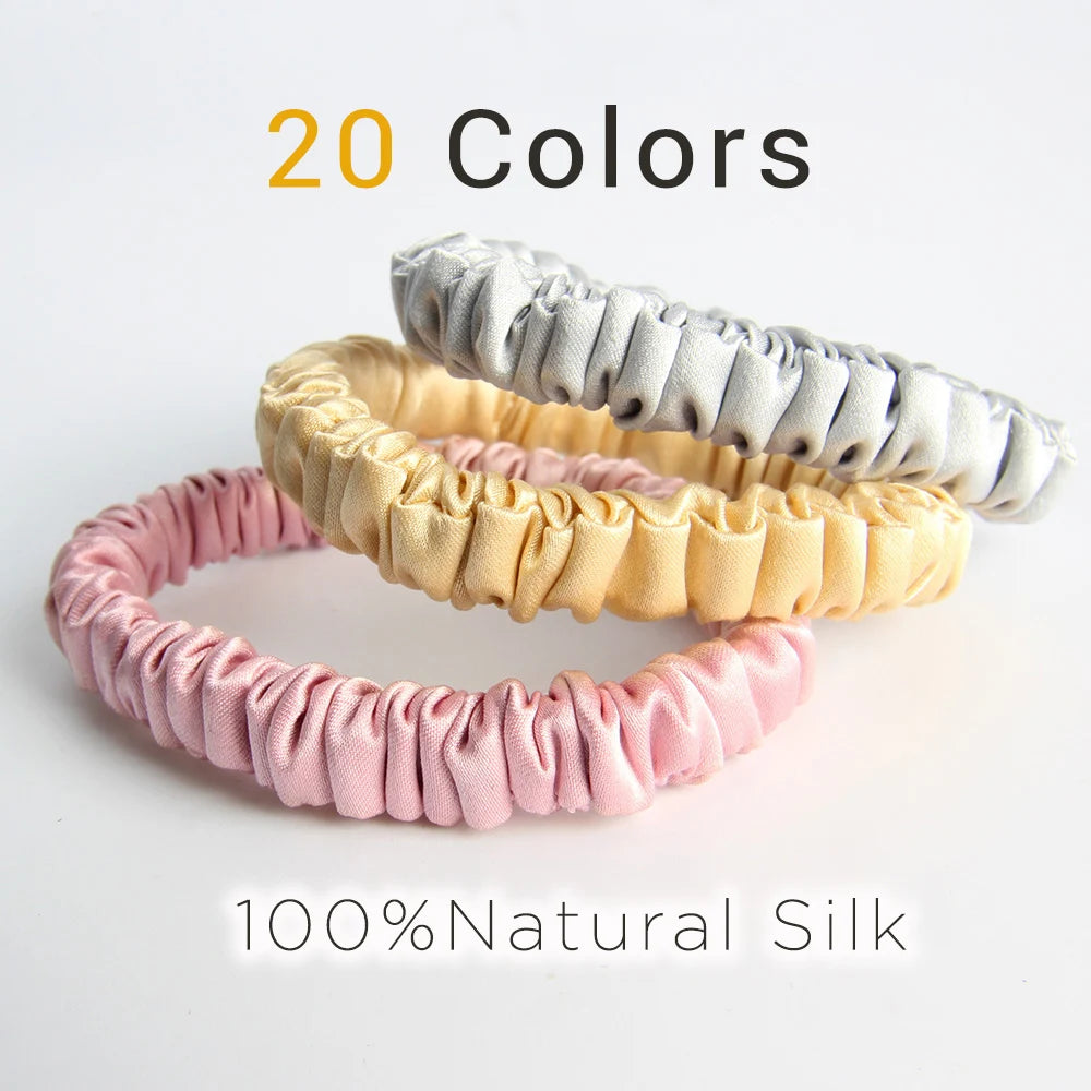 SuyaDream 3pcs/Lot Woman Silk Elastic Hair Loops 19mm 100%Mulberry Silk 1CM Width Silky Hairbands Healthy Smoother Hair Tie