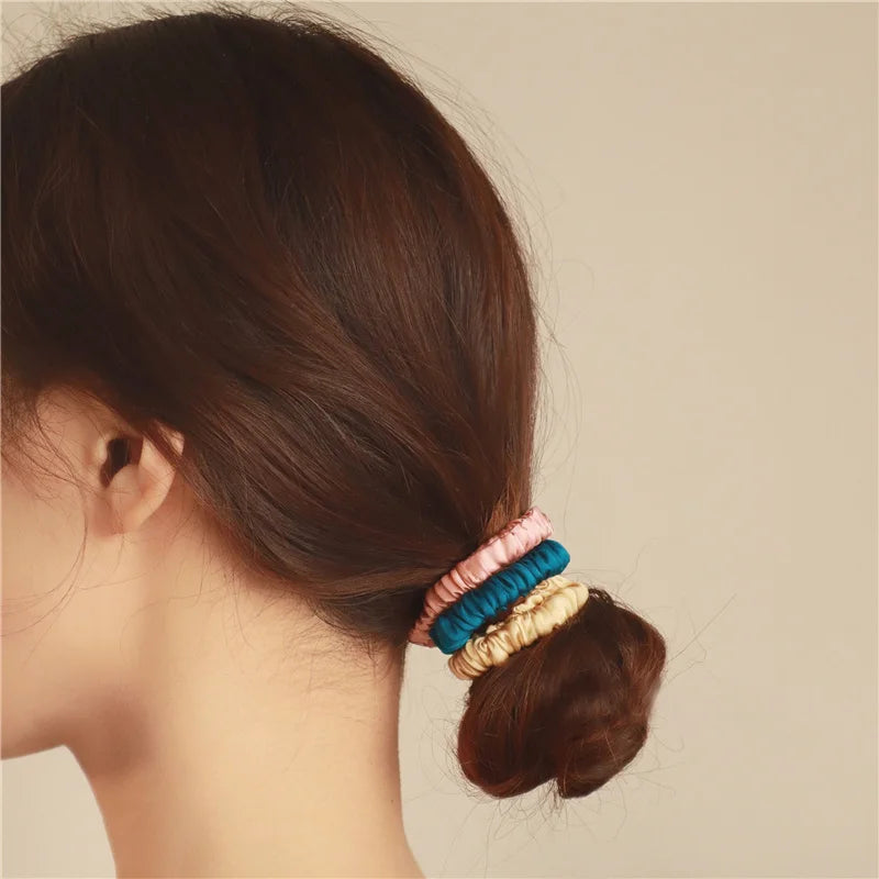 SuyaDream 3pcs/Lot Woman Silk Elastic Hair Loops 19mm 100%Mulberry Silk 1CM Width Silky Hairbands Healthy Smoother Hair Tie