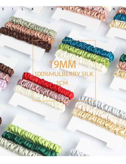 SuyaDream 3pcs/Lot Woman Silk Elastic Hair Loops 19mm 100%Mulberry Silk 1CM Width Silky Hairbands Healthy Smoother Hair Tie