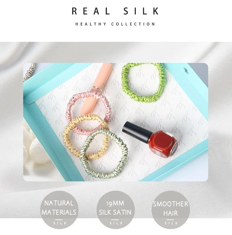 SuyaDream 3pcs/Lot Woman Silk Elastic Hair Loops 19mm 100%Mulberry Silk 1CM Width Silky Hairbands Healthy Smoother Hair Tie