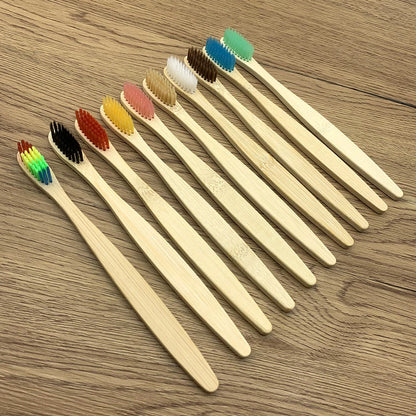 10PCS Biodegradable Bamboo Toothbrush Teeth Colorful Bristle Natural Bamboo Tooth brush Dental Eco Bambou Toothbrushes