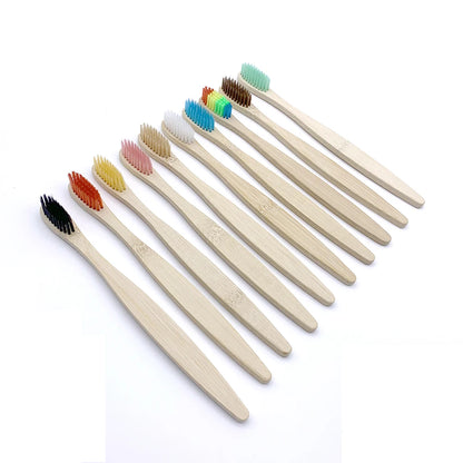 10PCS Biodegradable Bamboo Toothbrush Teeth Colorful Bristle Natural Bamboo Tooth brush Dental Eco Bambou Toothbrushes
