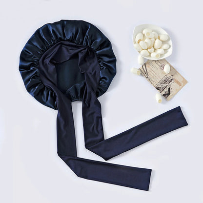 100% Mulberry Silk Sleeping Bonnet for Women Large Sleep Cap with Wide Elastic Tie Band for Curly Dreadlock Braid Hair Care