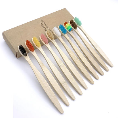 10PCS Biodegradable Bamboo Toothbrush Teeth Colorful Bristle Natural Bamboo Tooth brush Dental Eco Bambou Toothbrushes