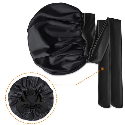 100% Mulberry Silk Sleeping Bonnet for Women Large Sleep Cap with Wide Elastic Tie Band for Curly Dreadlock Braid Hair Care