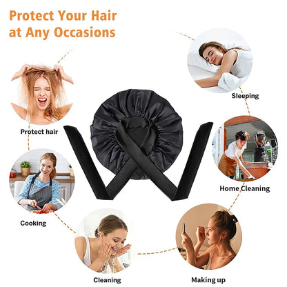 100% Mulberry Silk Sleeping Bonnet for Women Large Sleep Cap with Wide Elastic Tie Band for Curly Dreadlock Braid Hair Care