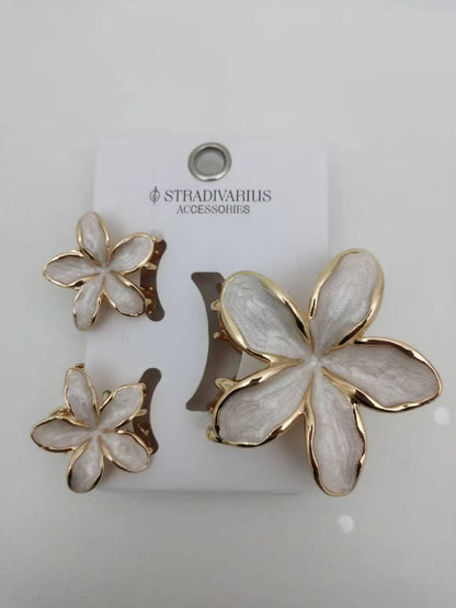 3 Pcs/set Alloy Oil Dropping Lily Flower Hair Clip 8cm*1+4cm*2cm Summer Beach Vocation Headwear Cute Hair Accessories for Girl