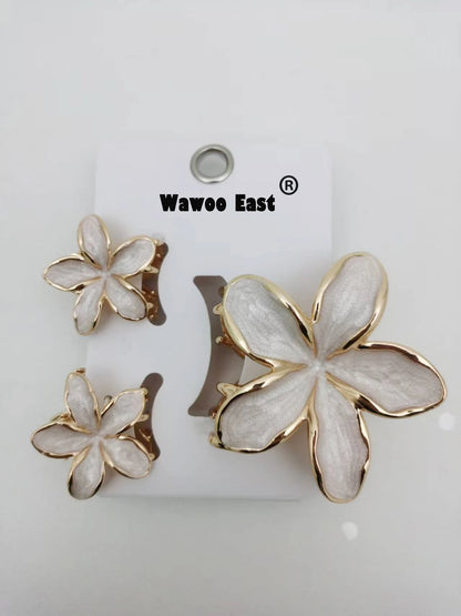 3 Pcs/set Alloy Oil Dropping Lily Flower Hair Clip 8cm*1+4cm*2cm Summer Beach Vocation Headwear Cute Hair Accessories for Girl