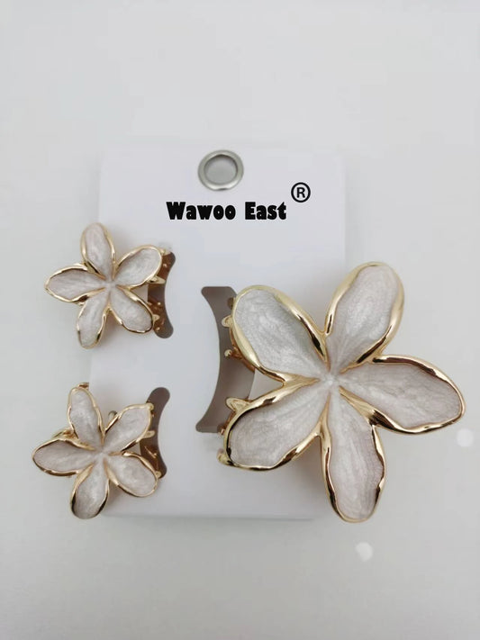 3 Pcs/set Alloy Oil Dropping Lily Flower Hair Clip 8cm*1+4cm*2cm Summer Beach Vocation Headwear Cute Hair Accessories for Girl